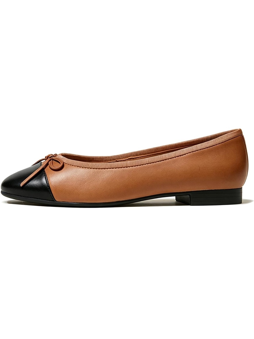 Women's Classic Round Toe Matte Leather Two-Tone Bow Ballet Flats Comfort Casual